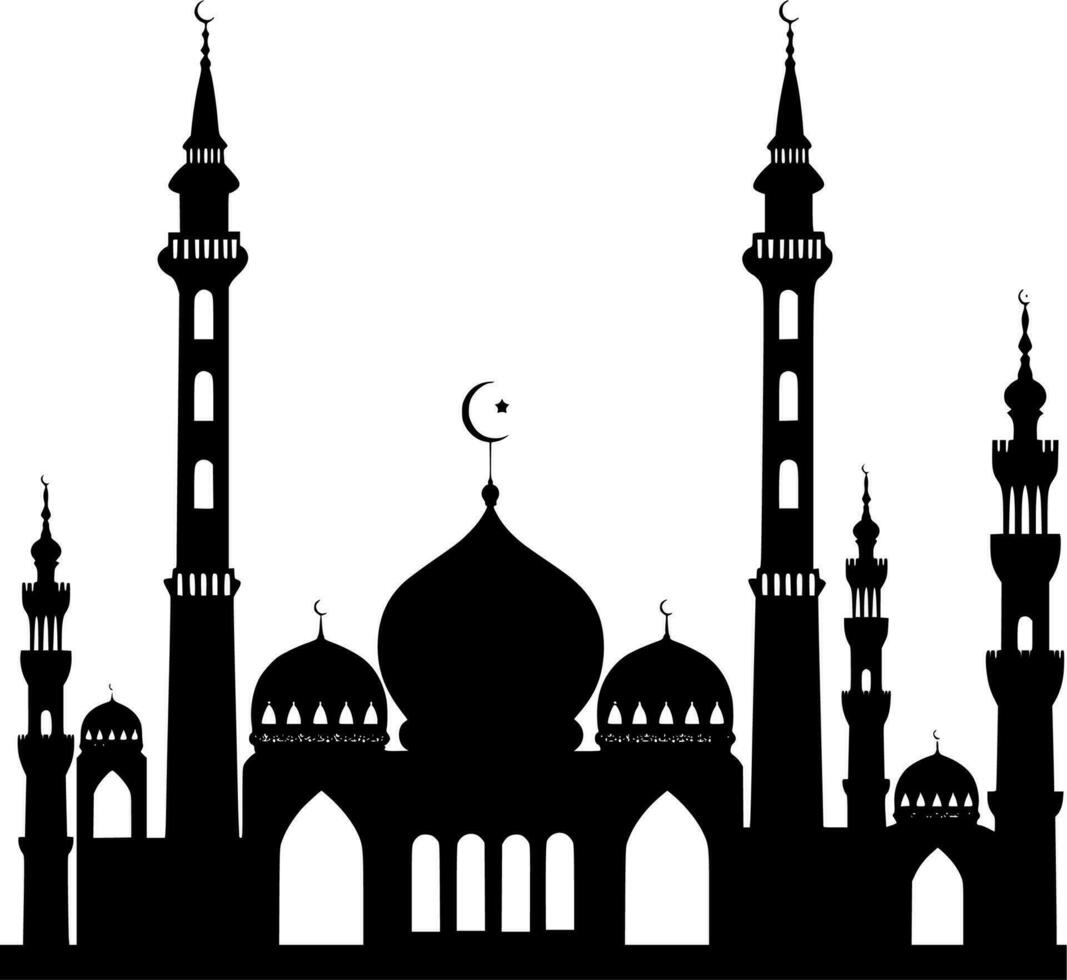 Vector silhouette of mosque on white background
