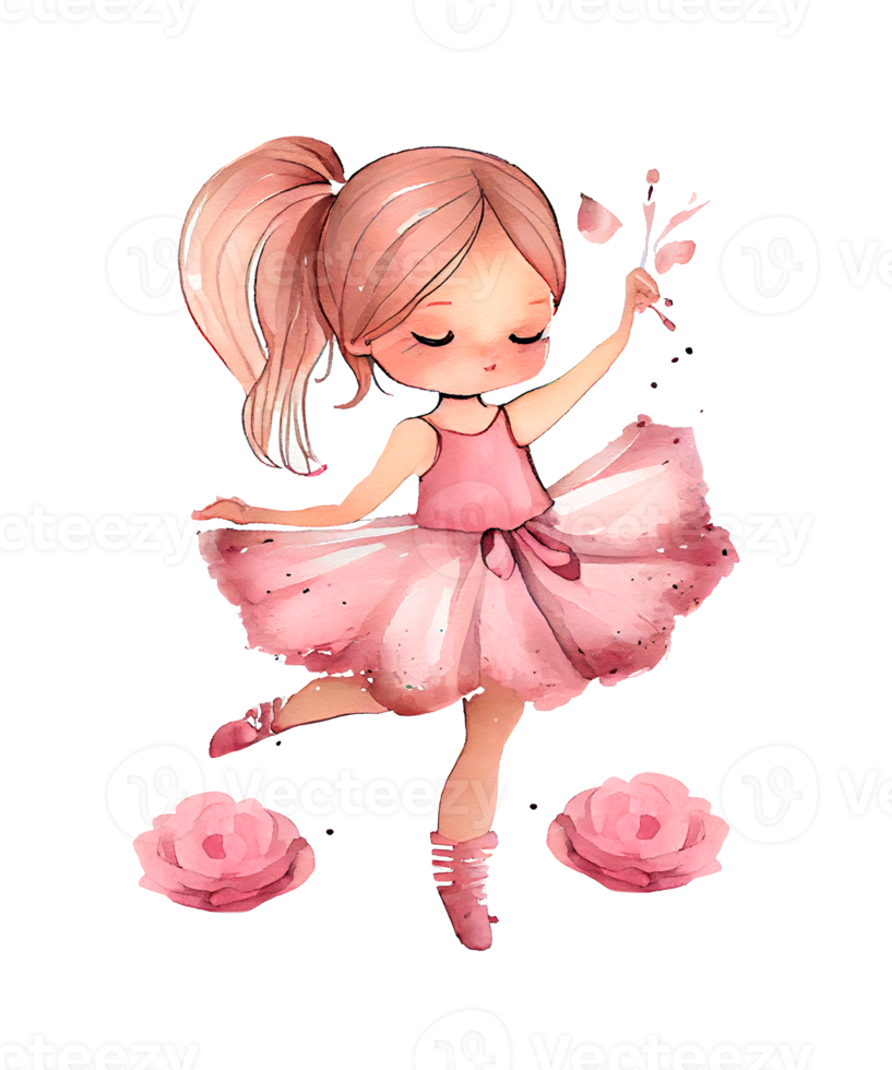 mignonne rose fille ballet aquarelle sublimation ai génératif png