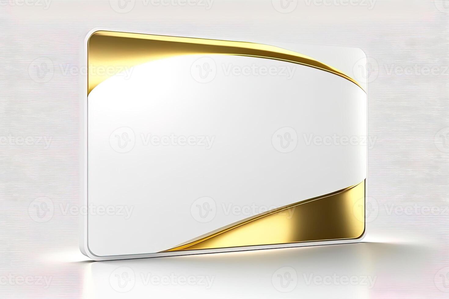 a white card for mockup, horizontal rectangular with rounded corner shapes, front view, stunning light, studio light, reflexion of hundred fine lines of gold reflection, white background photo