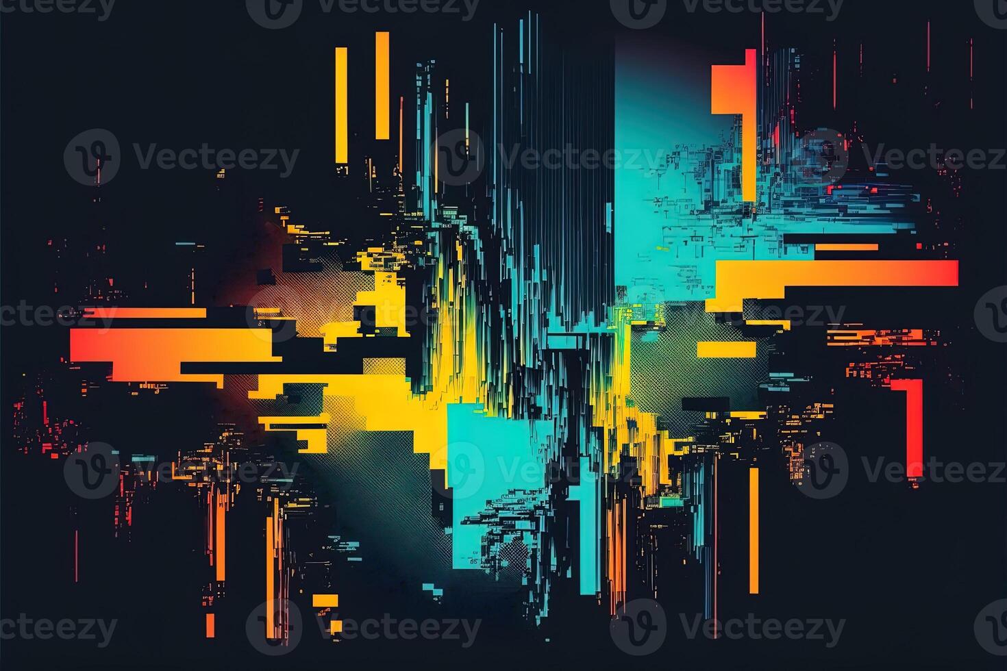 Abstract background with interlaced digital glitch and distortion effect. Futuristic cyberpunk design. Retro futurism, web punk, rave 80s 90s cyberpunk aesthetic techno neon colors. photo