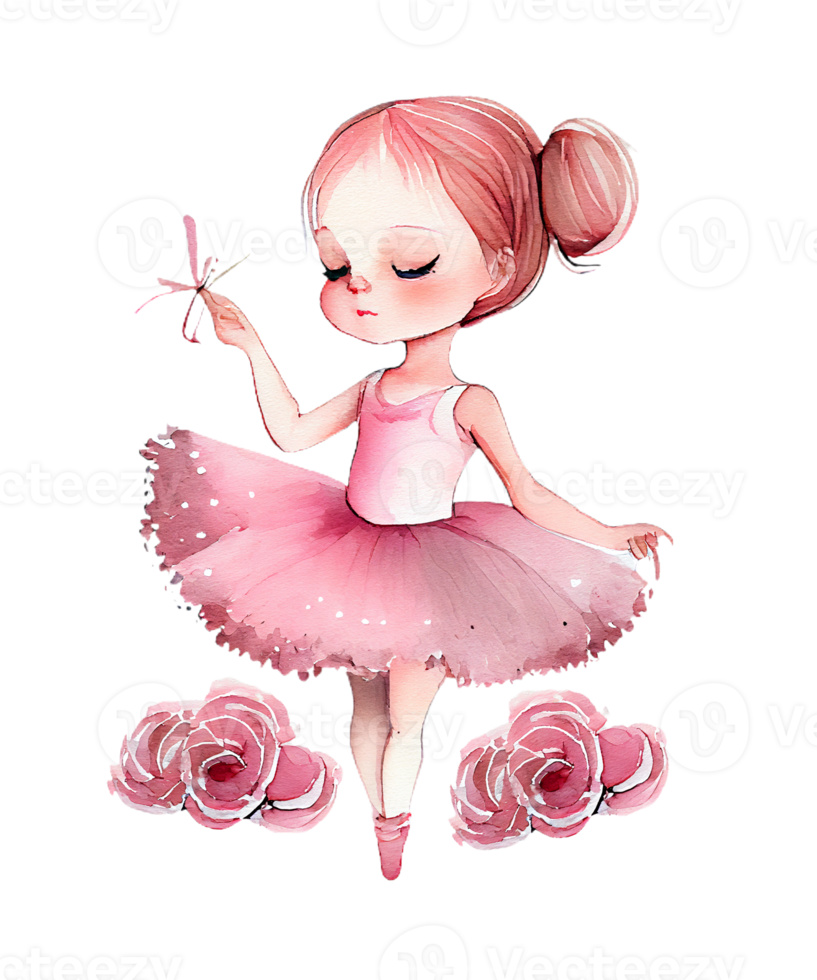 mignonne rose fille ballet aquarelle sublimation ai génératif png