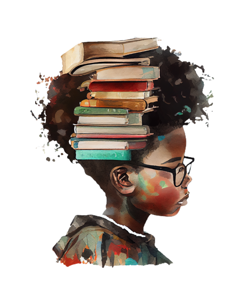 Boy Black and books watercolor png