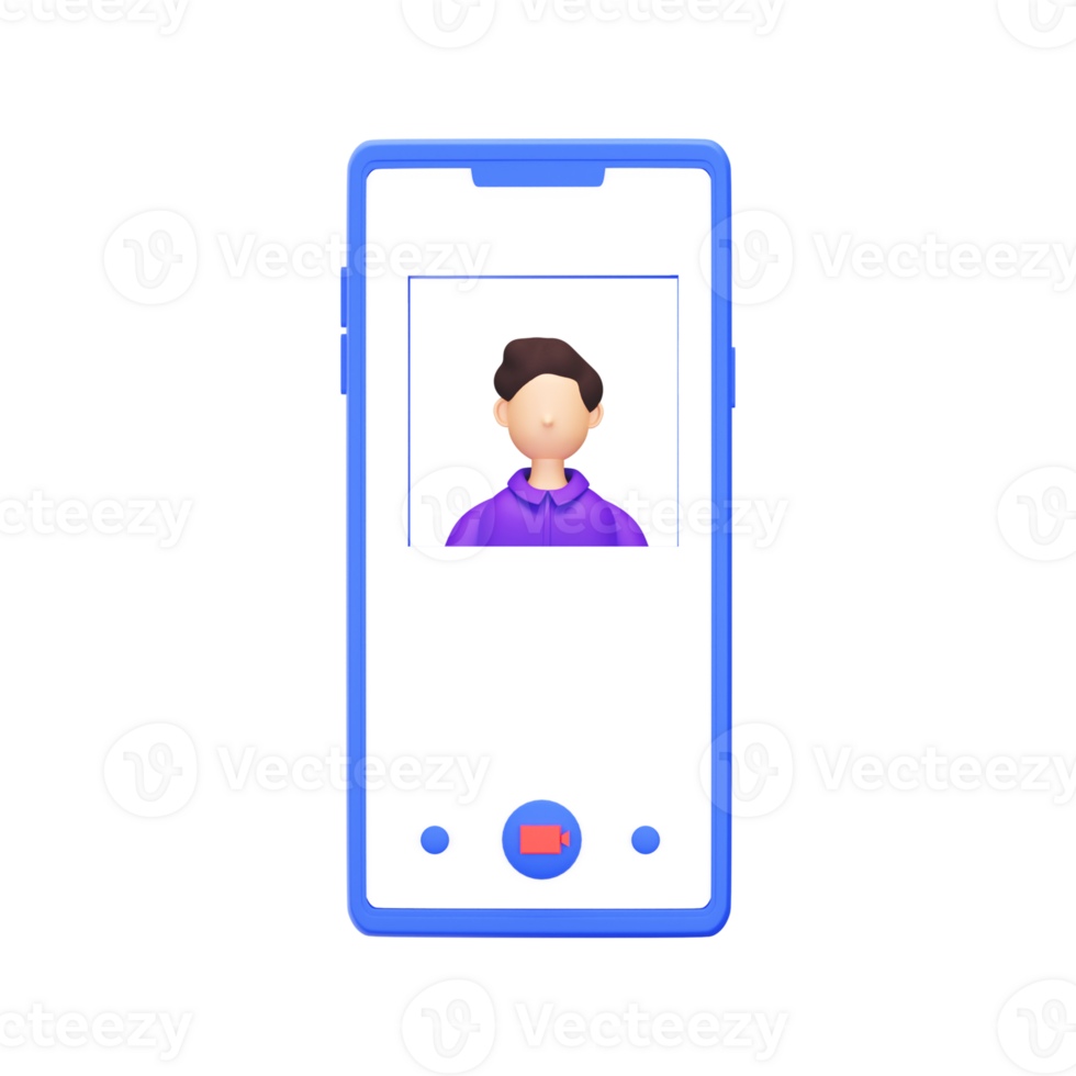 3d ilustração do jovem homem vídeo chamando a partir de Smartphone azul elemento. png