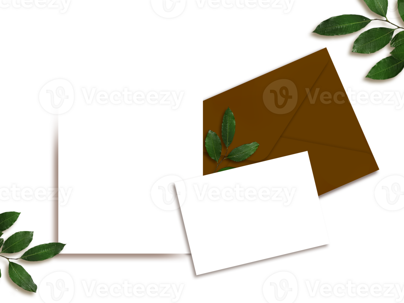 Card, RSVP Template With Envelope And Leaves On White Background. png