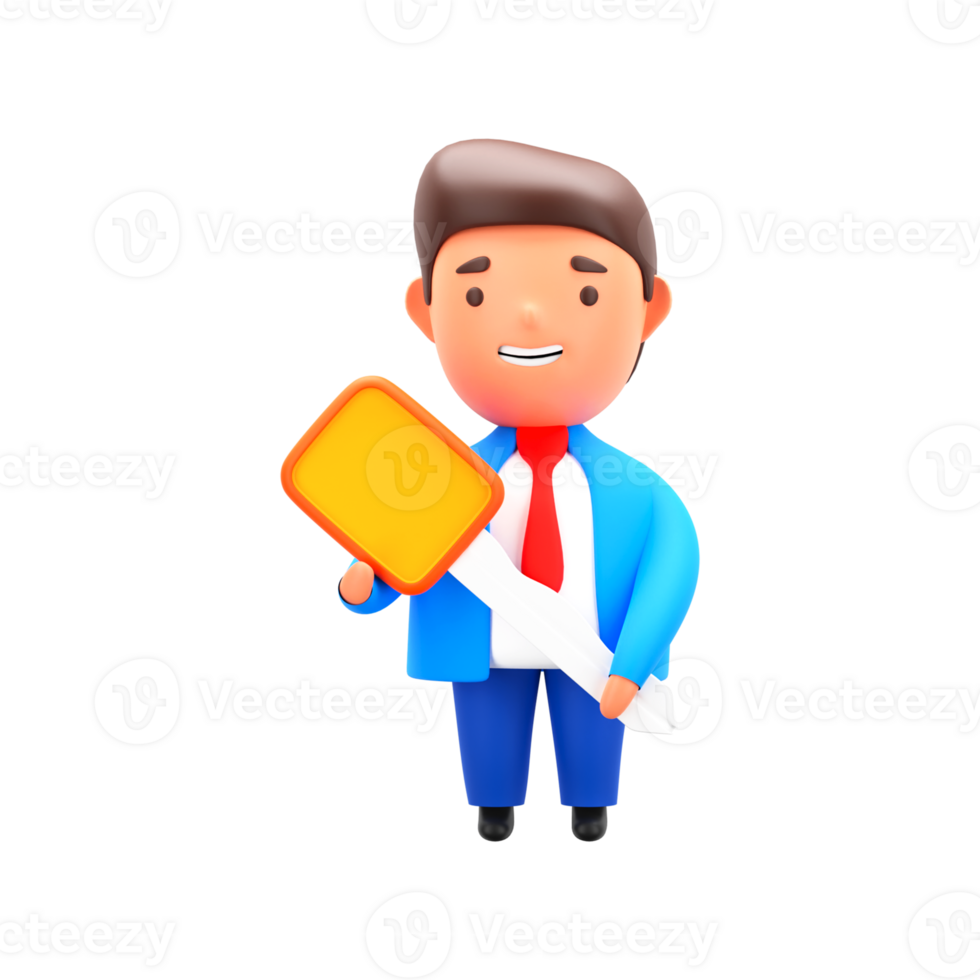 3D Render of Businessman Holding A Key Against White Background. png