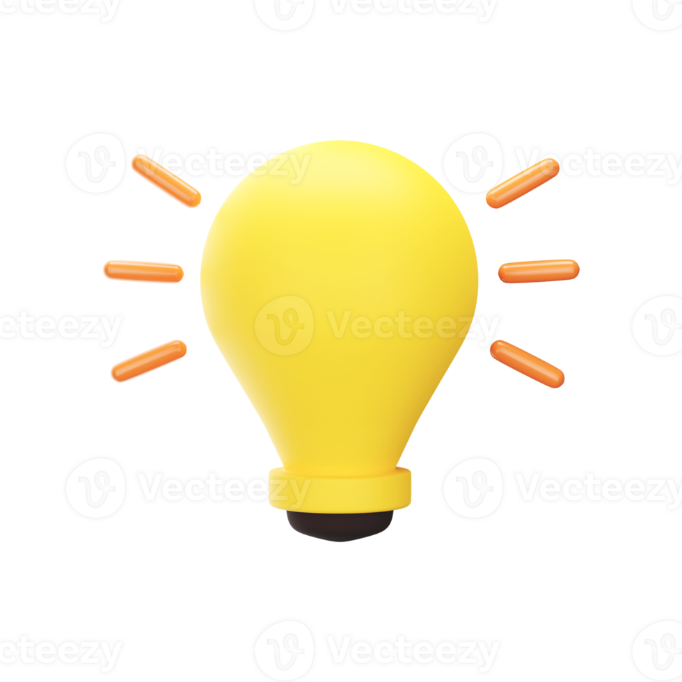 3D Render of Yellow Illuminated Light Bulb Element. png