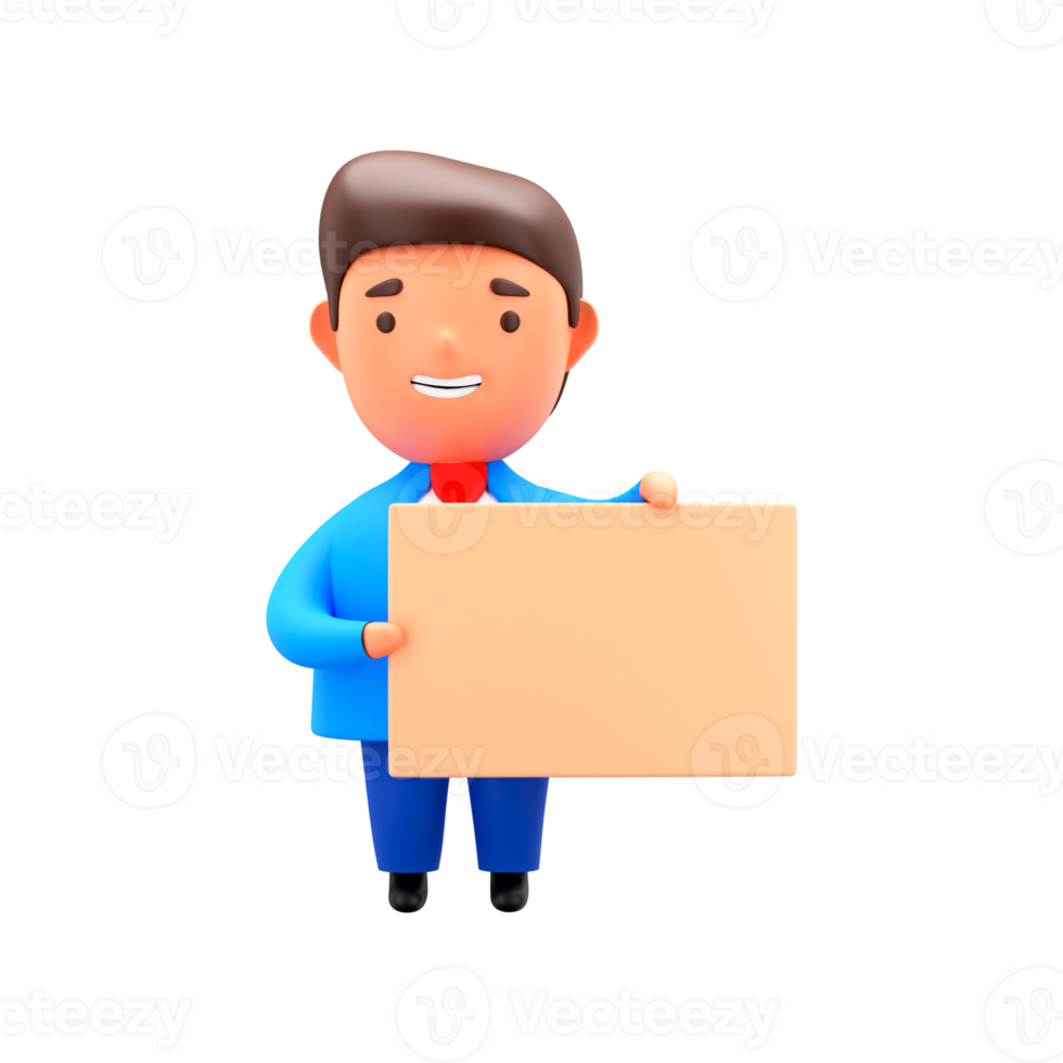3D Render of Happiness Businessman Holding Empty Paper Against White Background. png