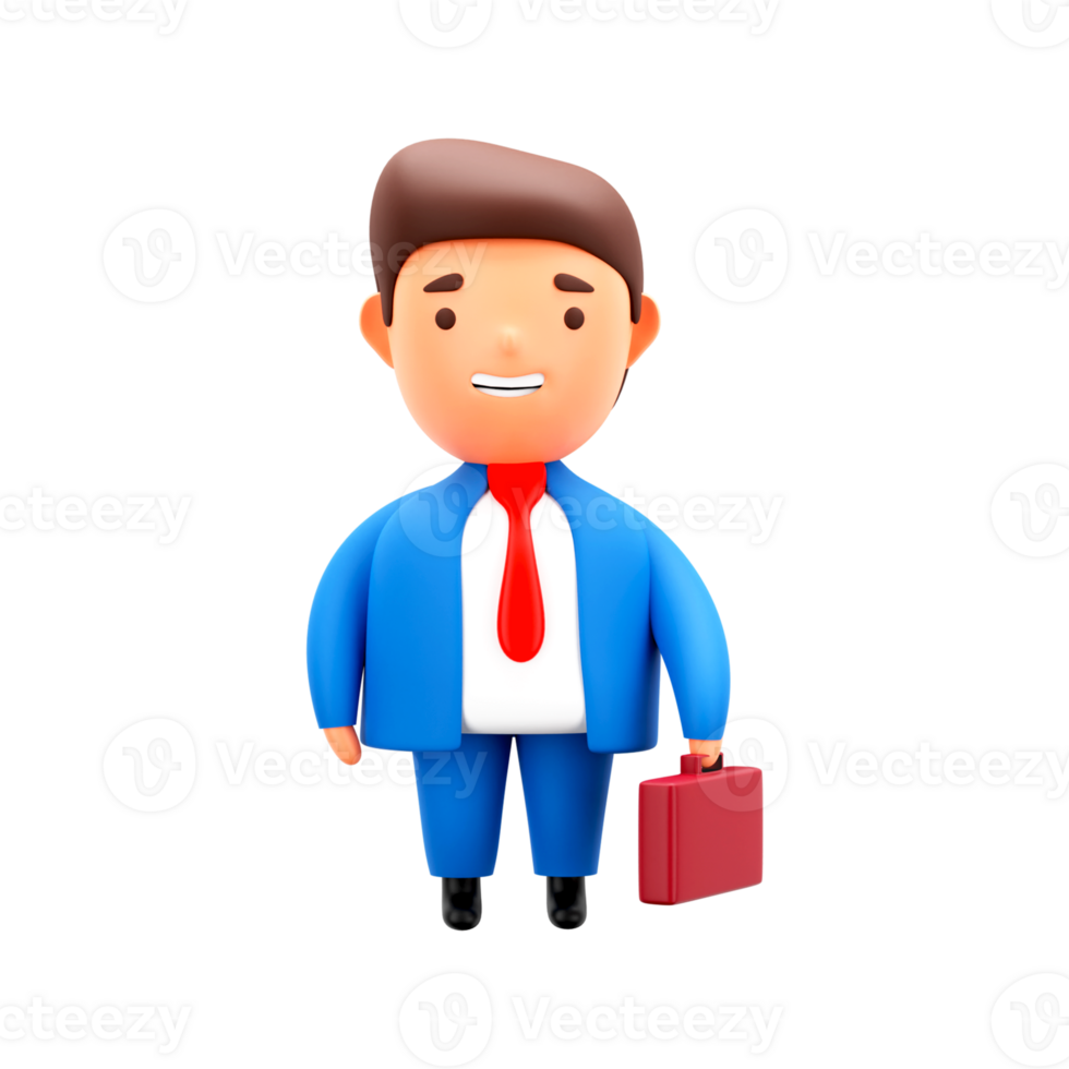 3D Render of Businessman Holding Briefcase Against White Background. png