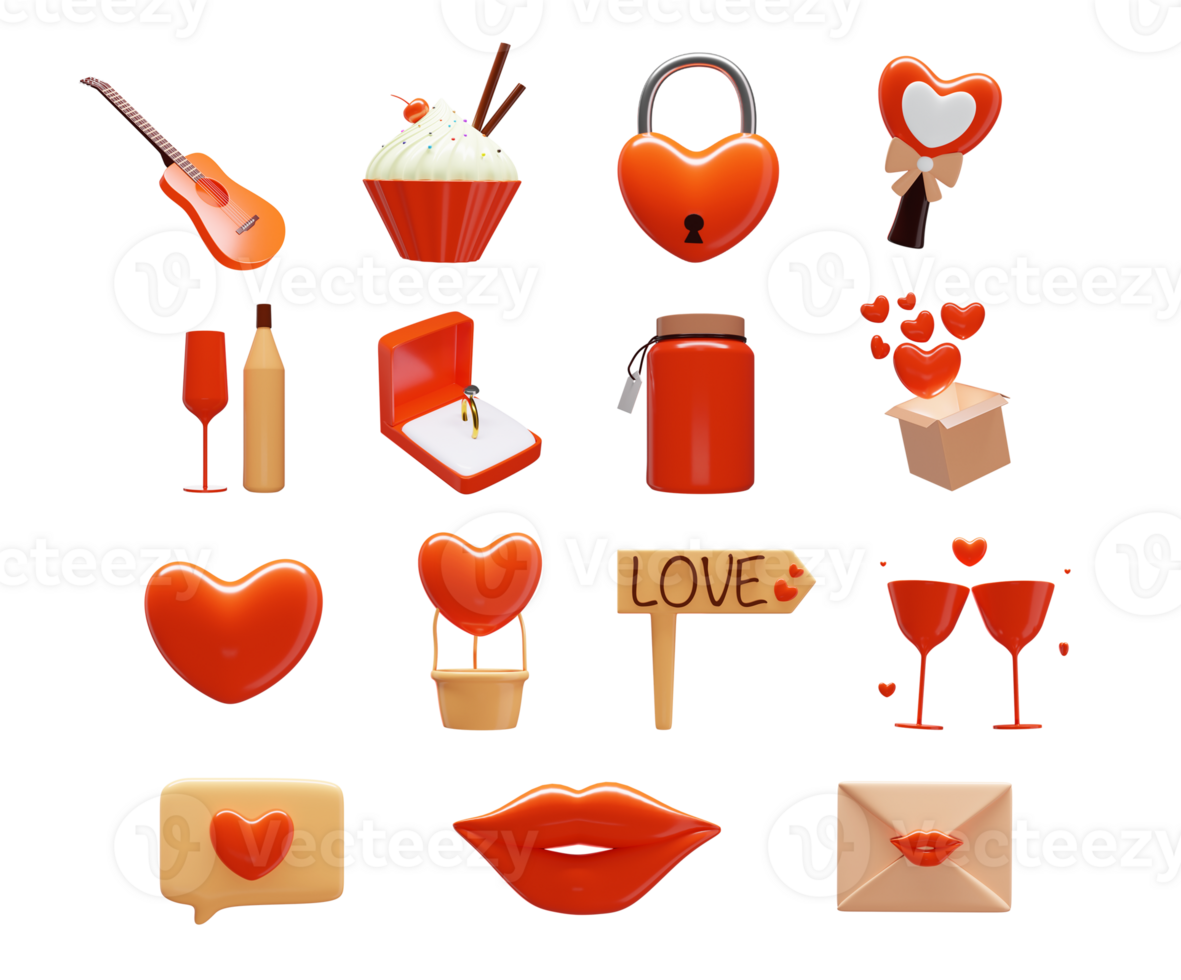 3D Valentine's Day Elements On White Background. png