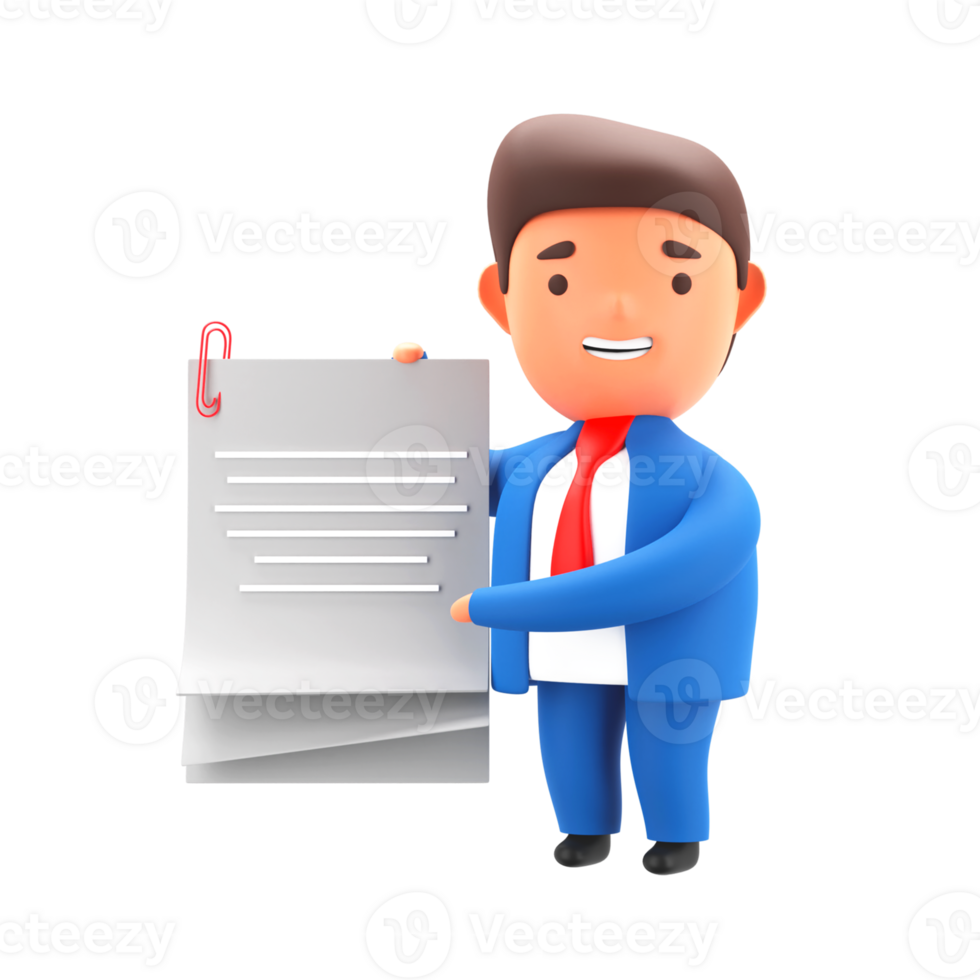 3D Render of Businessman Showing Document Paper On White Background. png