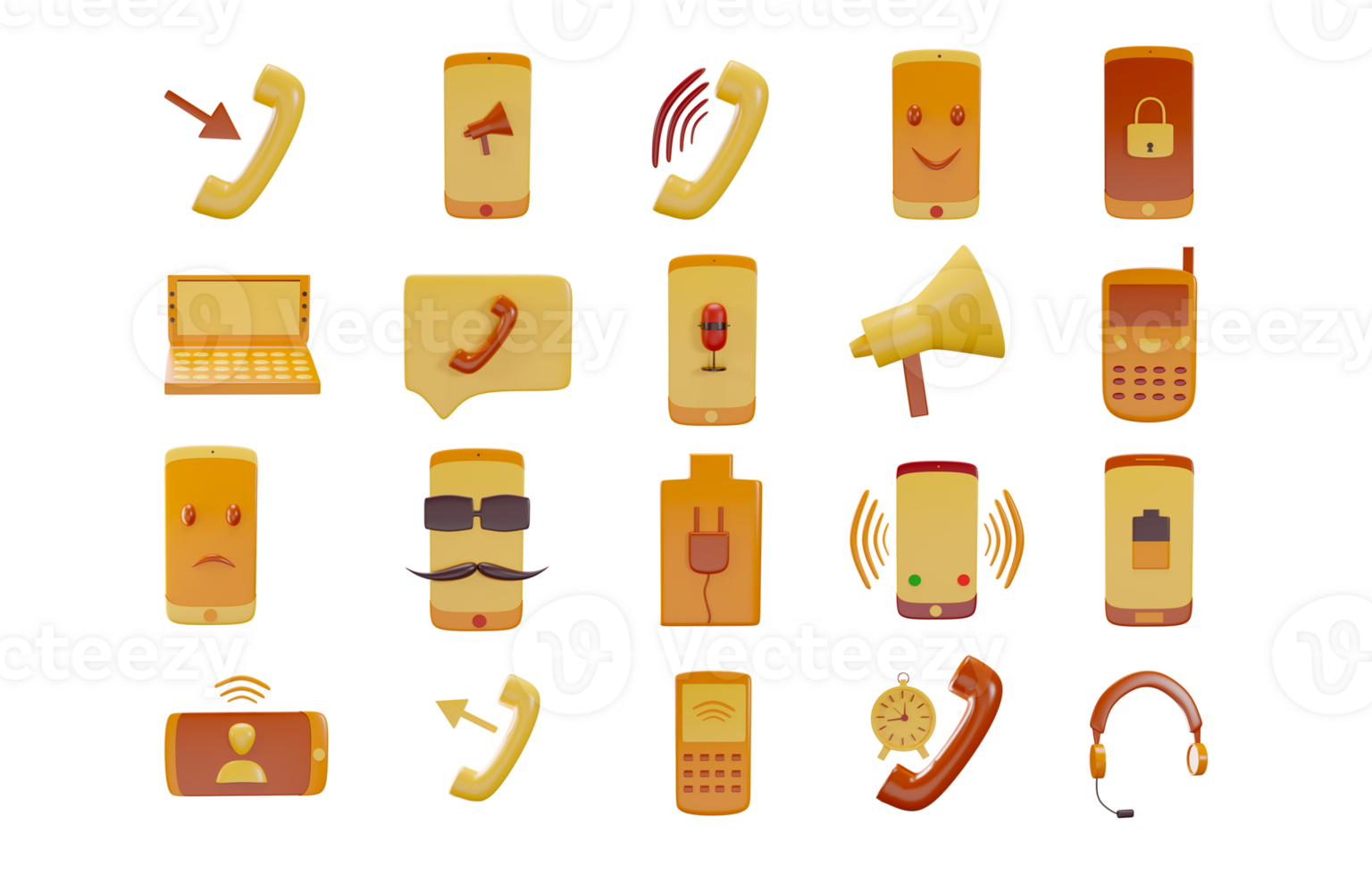 3D Phone Elements On White Background. png