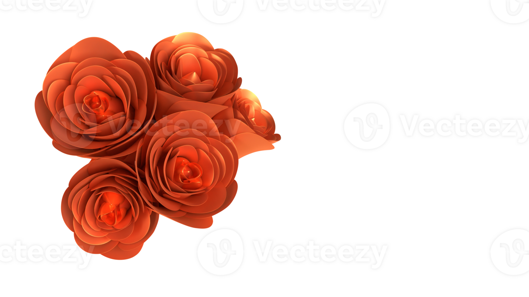 3D Beautiful Copper Rose Flowers On White Background And Copy Space. png