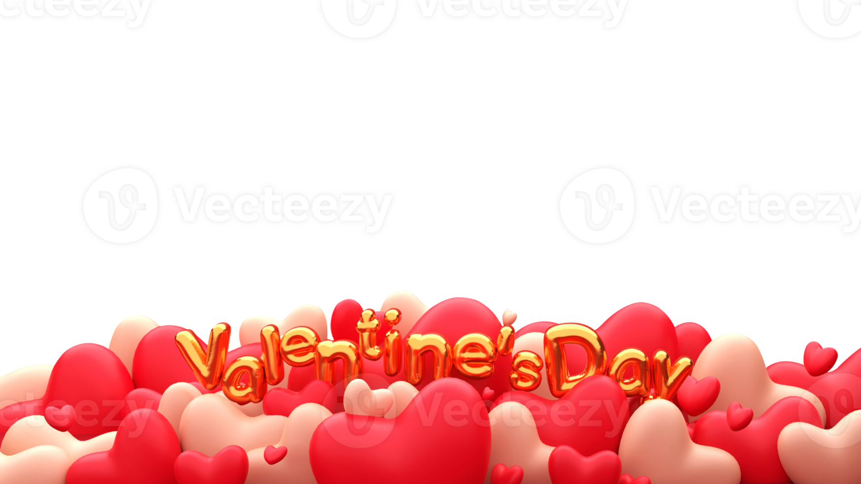 Golden Valentine's Day Foil Balloon Font With 3D Hearts Decorated On White Background. png
