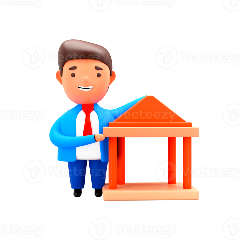 3D Render of Property Dealer Man Standing Against White Background. png
