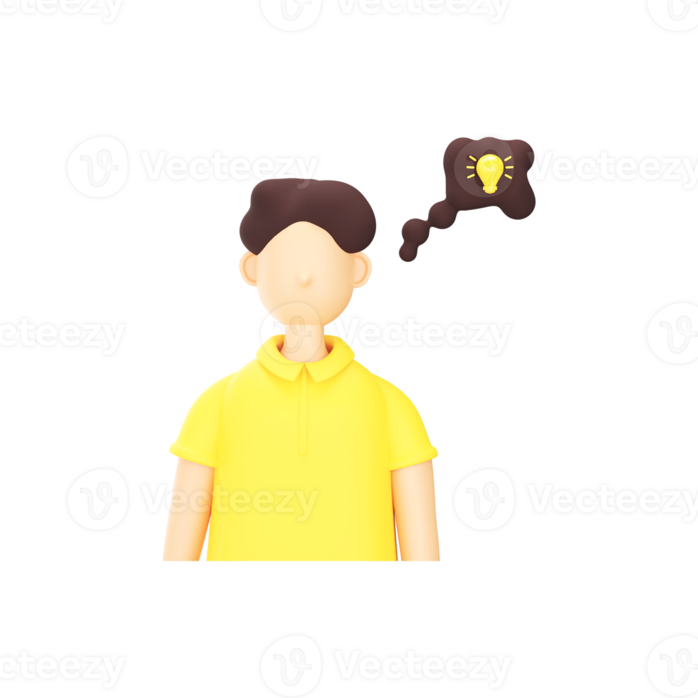 3D Illustration of Cartoon Young Man And Bright Bulb Element. png