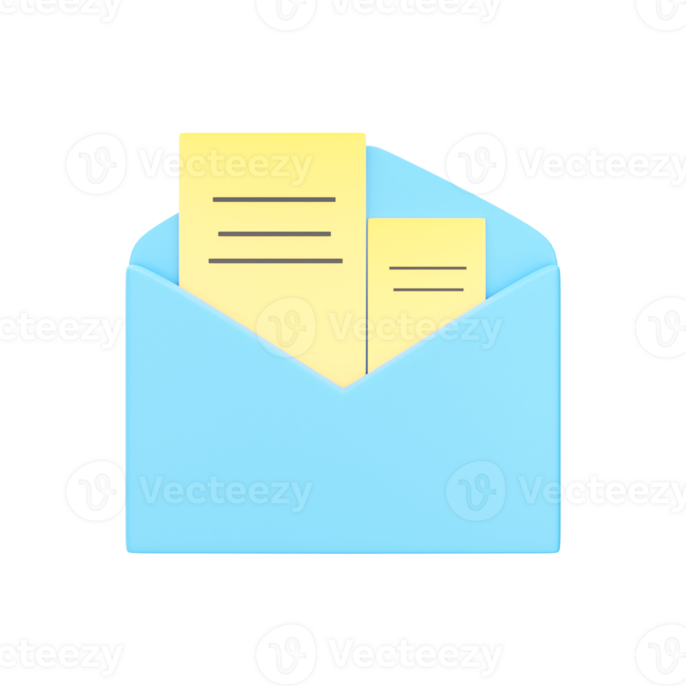 3D Illustration of Double Notes In Envelope Blue And Yellow Element. png