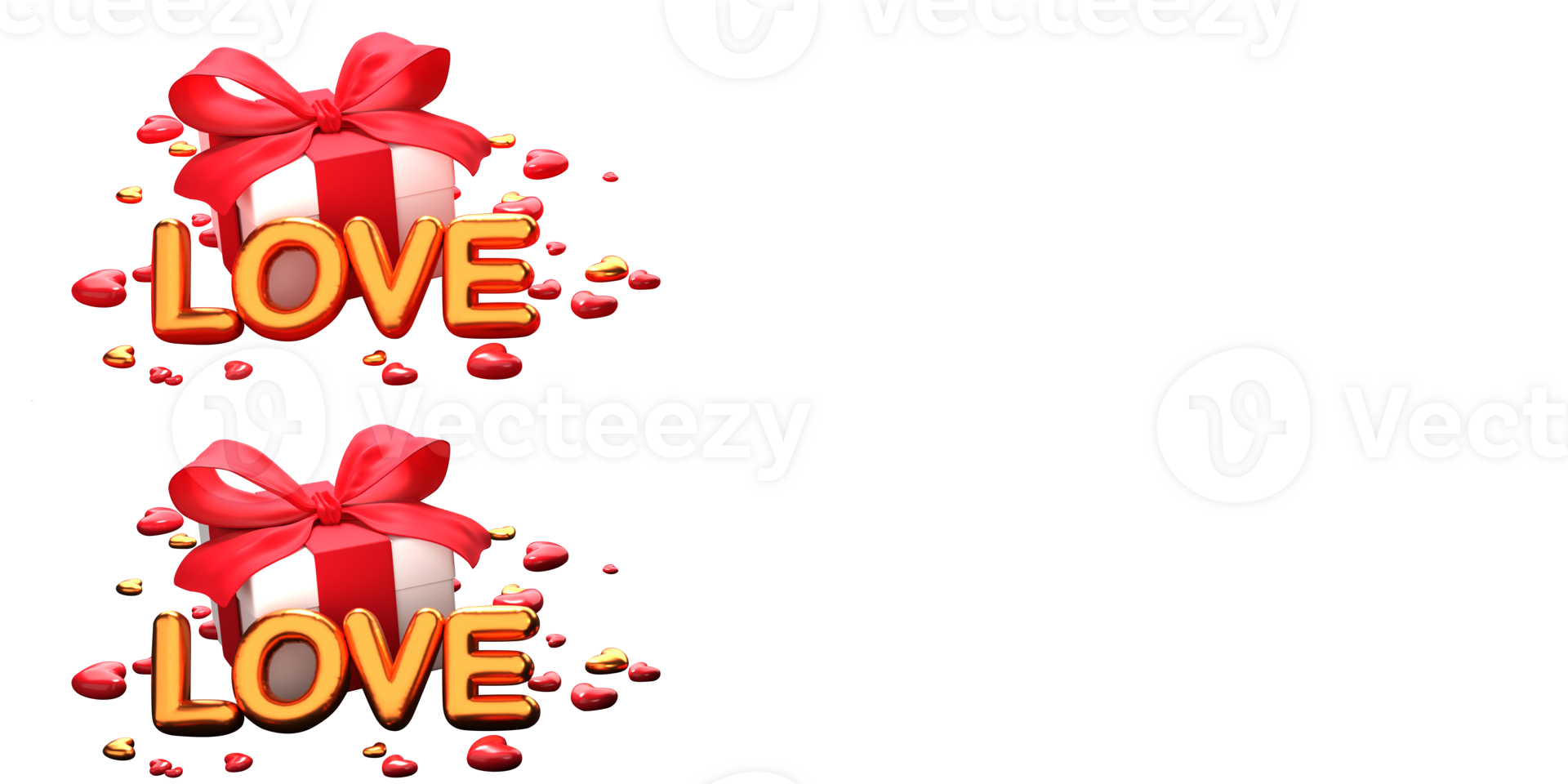 3D Golden Love Font With Gift Box, Hearts On White Background. png