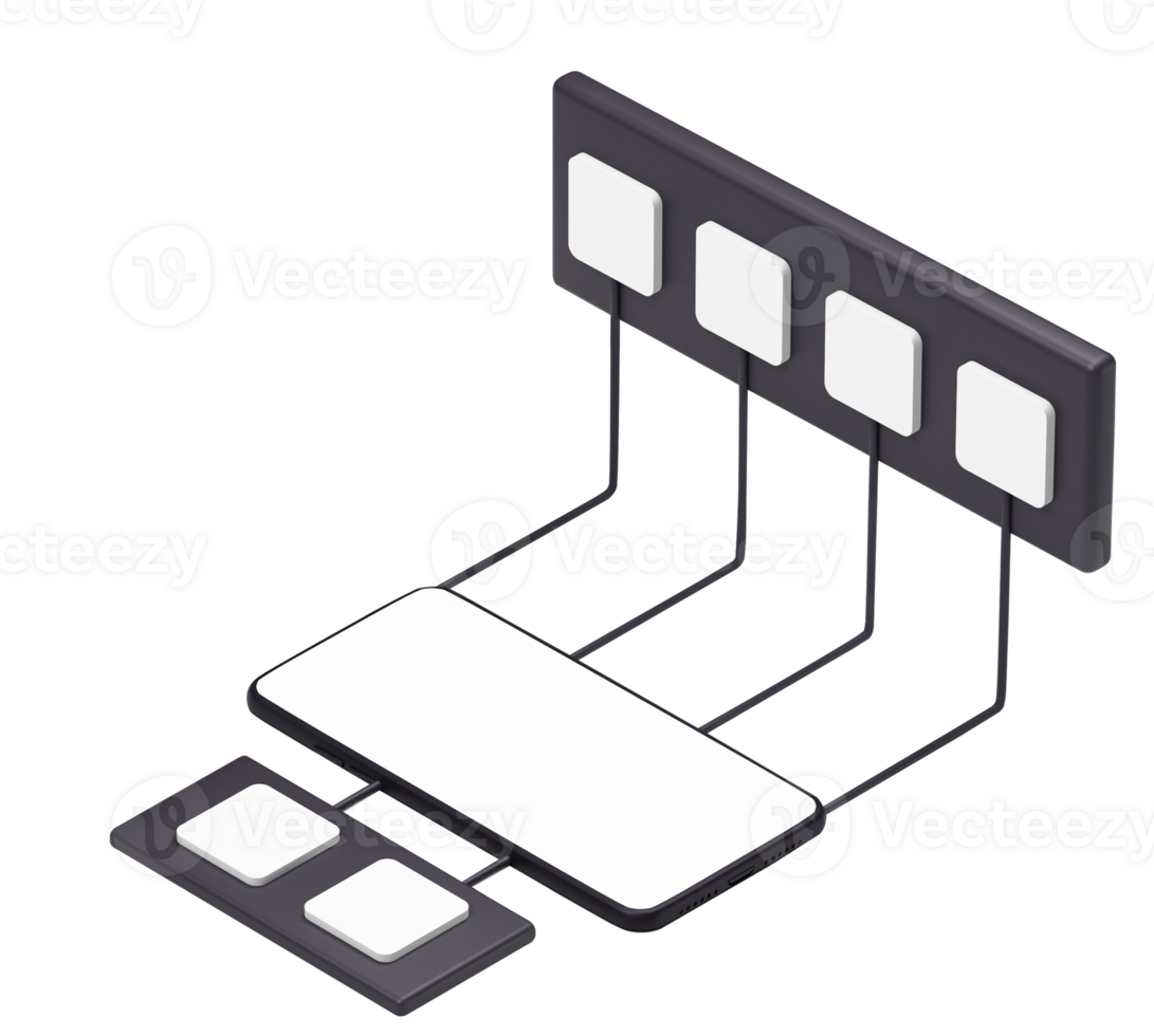 3D Render of Smartphone Screen With Showing Various Thumbnails On White Background. png