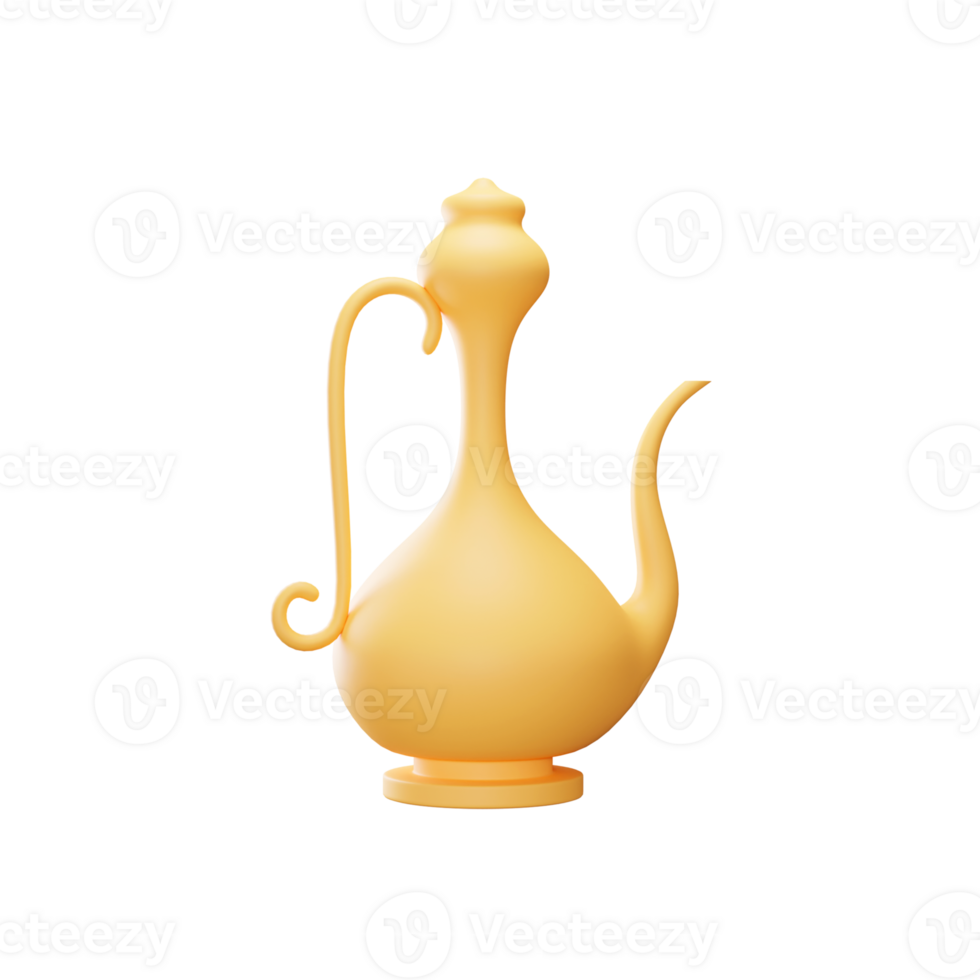 Golden Arabic Jug 3D Icon On White Background. png