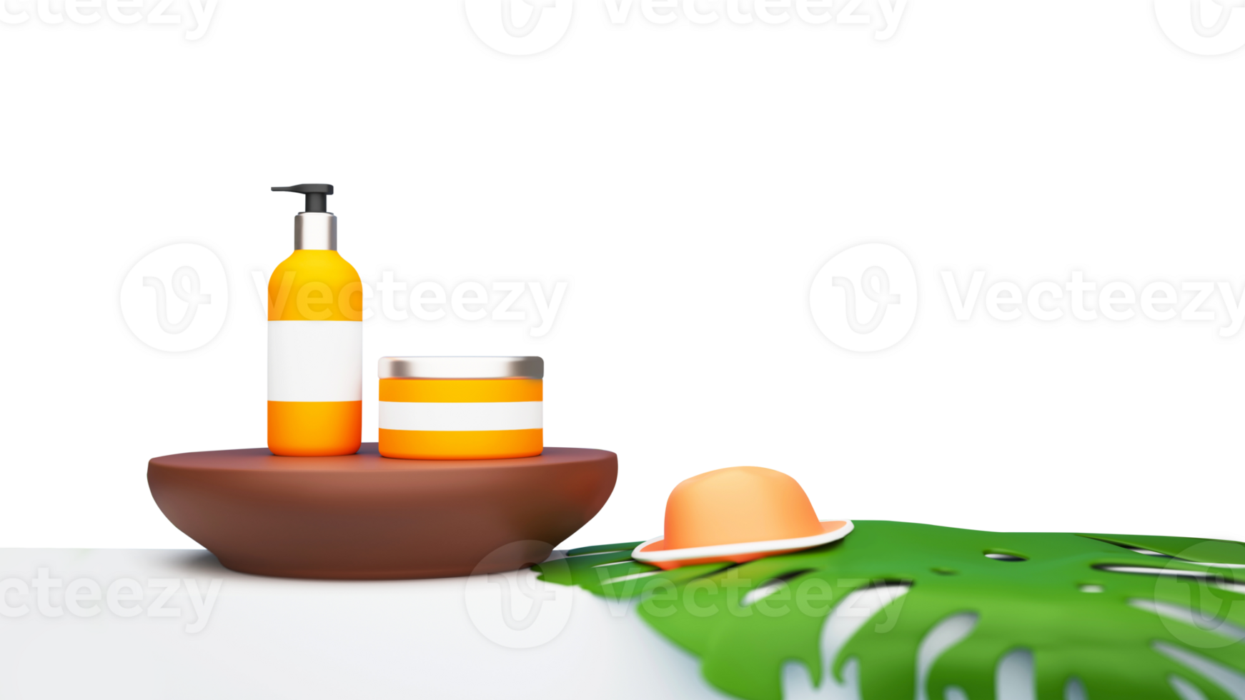 3D Render of Product Mockups With Fedora Hat, Lifebuoy Elements On White Background. png