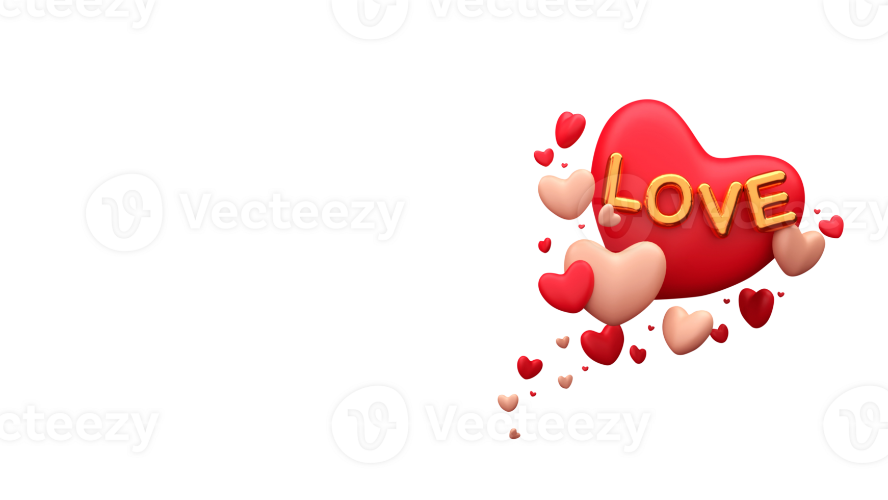 Golden Love Balloon Font With 3D Hearts And Tiny Balls Decorated On White Background. png