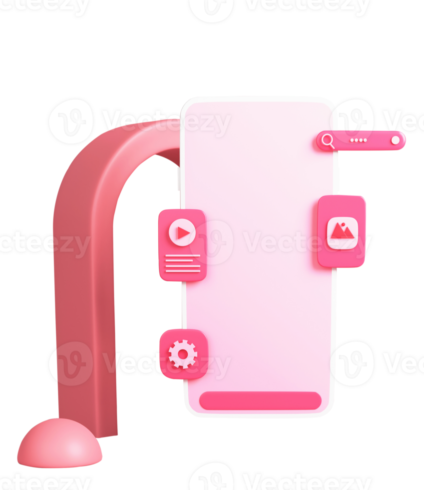 3D Render of Smartphone Screen With UI App Icon And Copy Space On White Background. png
