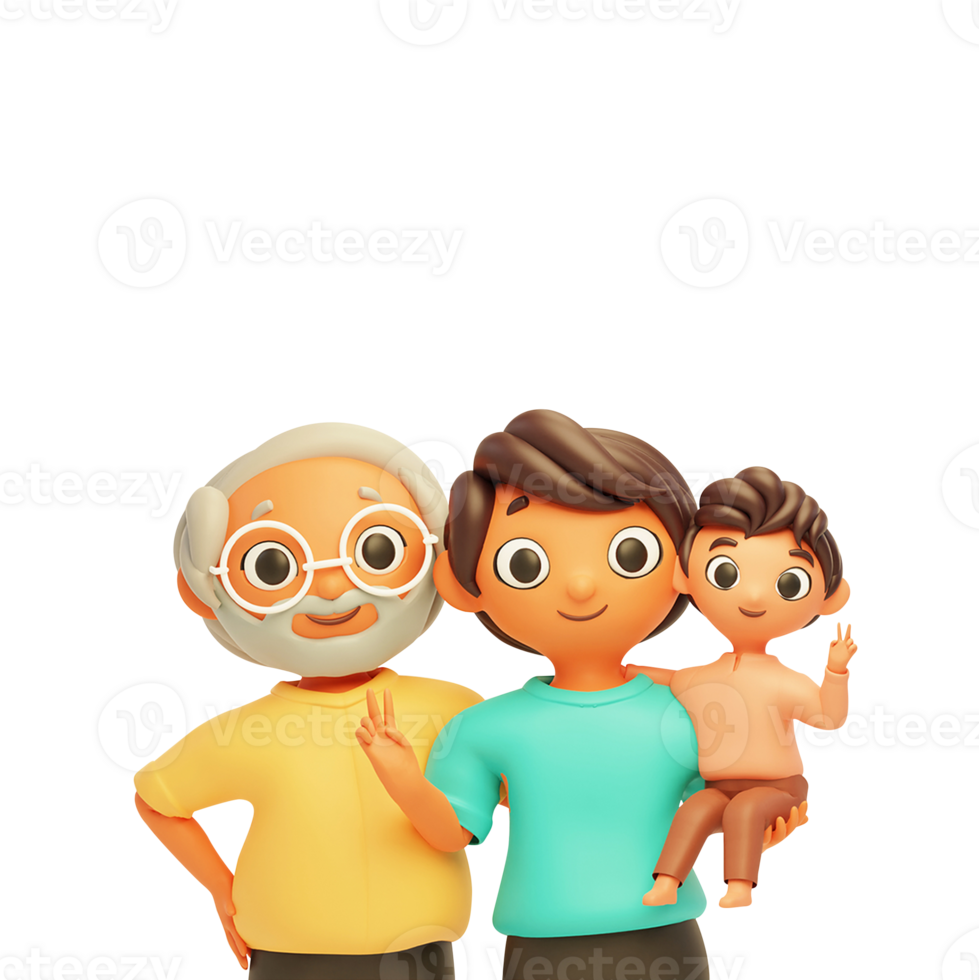 3D Young Man Lap To His Son And Father Standing Together For Happy Father's Day Concept. png