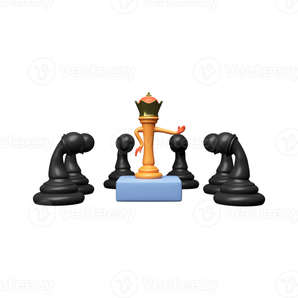 3d golden König Schach Über Podium und Pfand Stück auf Weiß Hintergrund. png