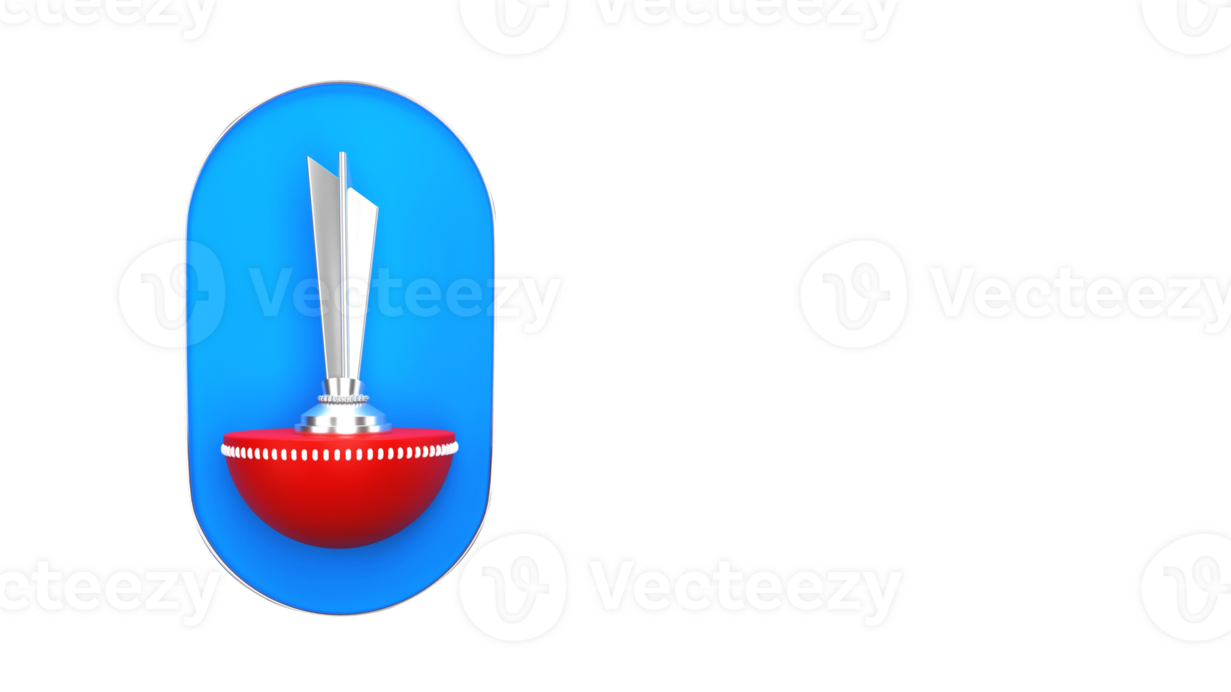 Realistic Silver Trophy Cup Over 3D Red Half Cricket Ball And Copy Space. png