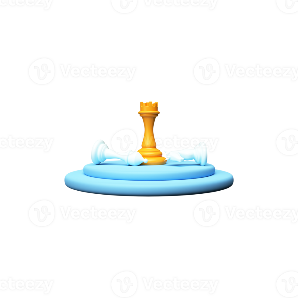 3D Render of Chess Pieces Element On Blue Podium Or White Background. png