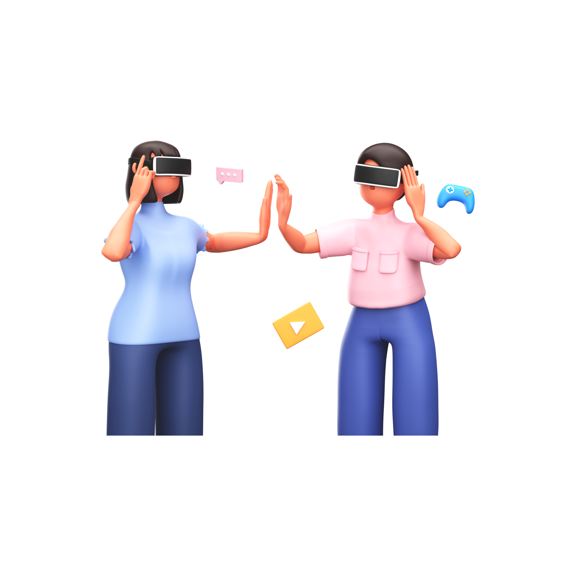 3D Render of Man And Woman Wearing VR Box In High Five Pose Against