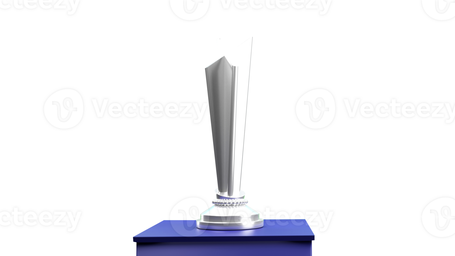 3D Silver Trophy Cup At Podium On White Background. png