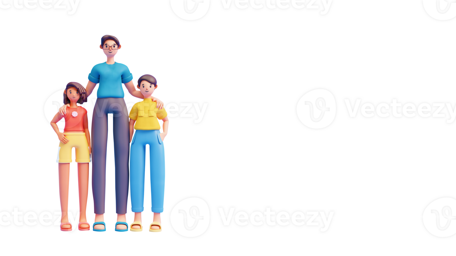 3D Man Standing With His Son And Daughter On White Background. png