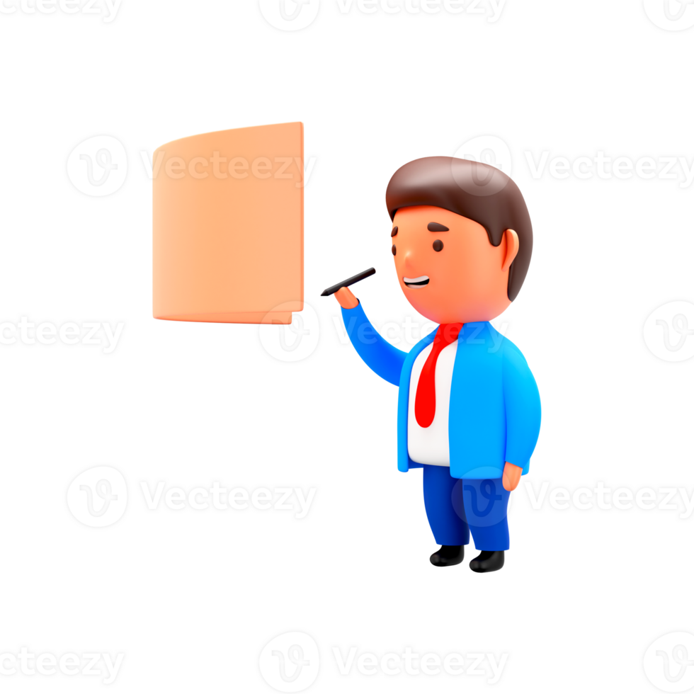 3D Render of Businessman Editing Flexible Screen On White Background. png
