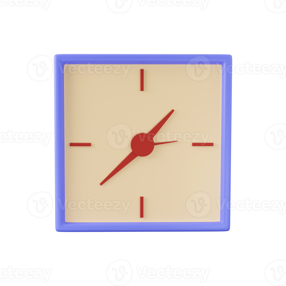3D Illustration of Blue And Yellow Square Clock Icon. png