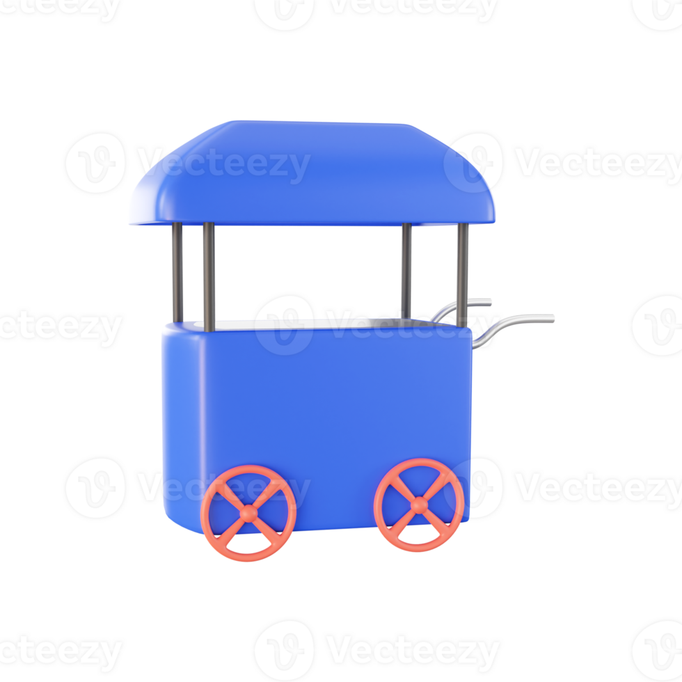 3D Render Illustration of Blue Food Cart Icon. png