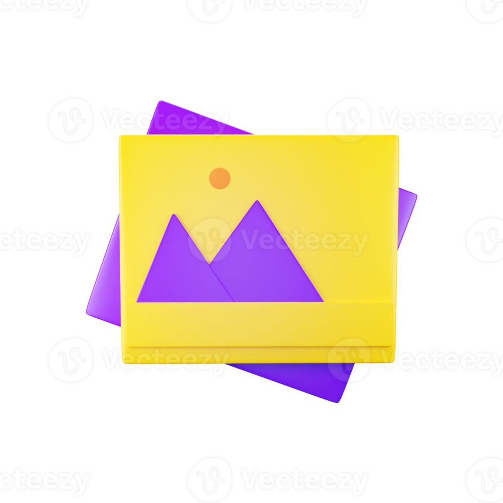 3D Render of Gallery Icon In Yellow And Purple Color. png