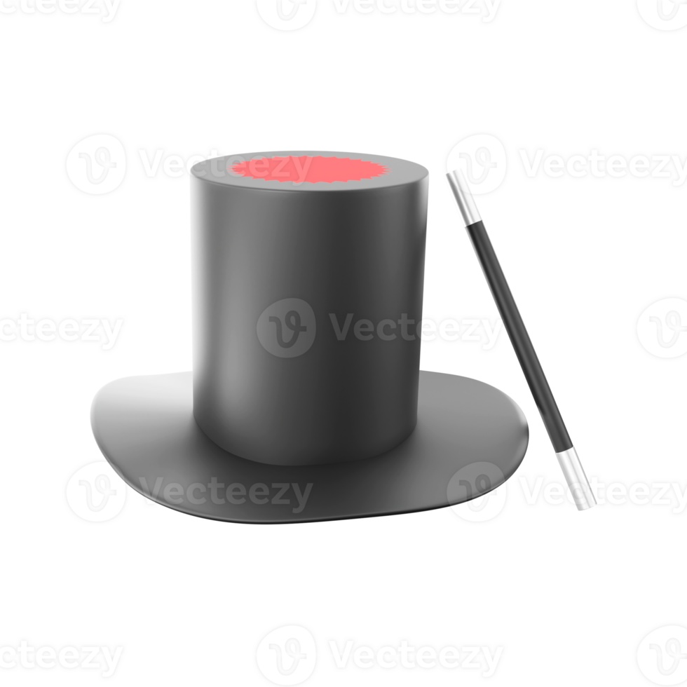 3D Magic Hat And Stick Over White Background. png