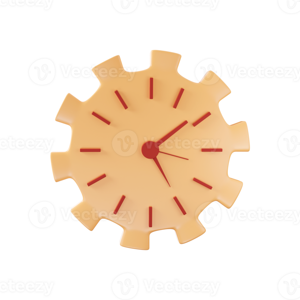 Yellow And Red Illustration of Cogwheel Clock 3D Icon. png