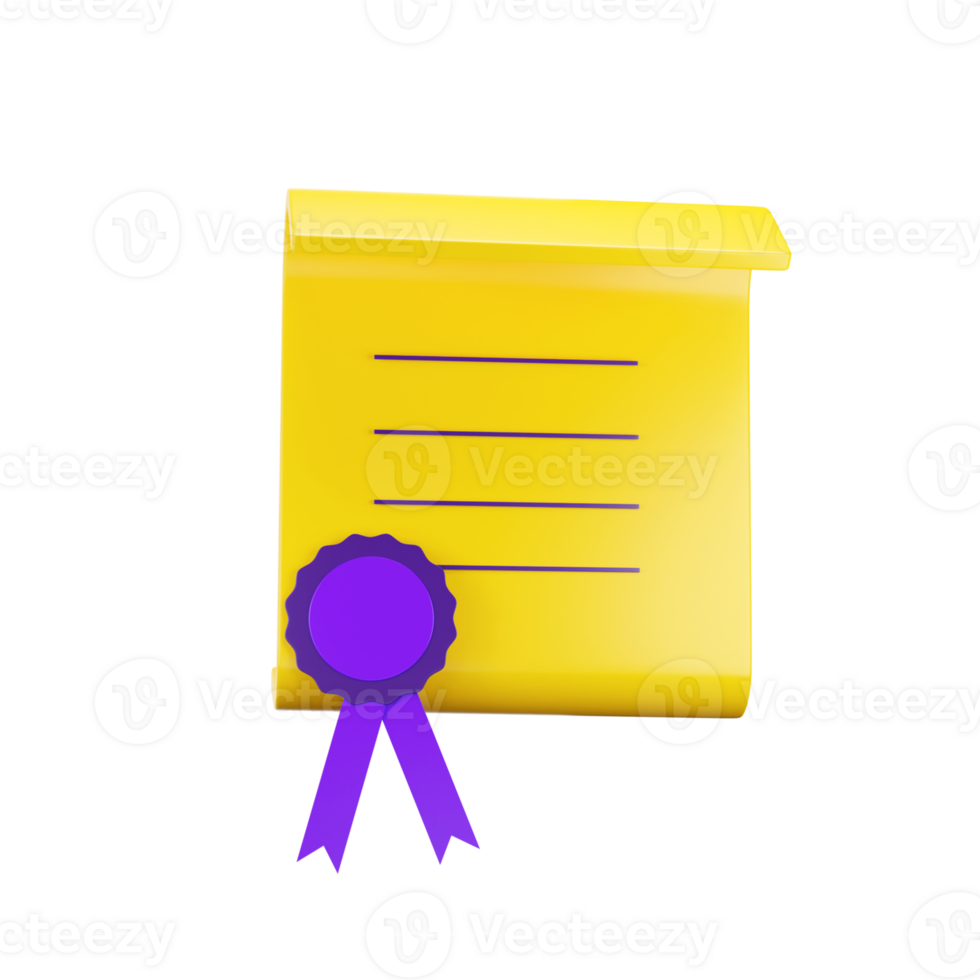 Yellow And Purple Certificate Icon In 3D Style. png