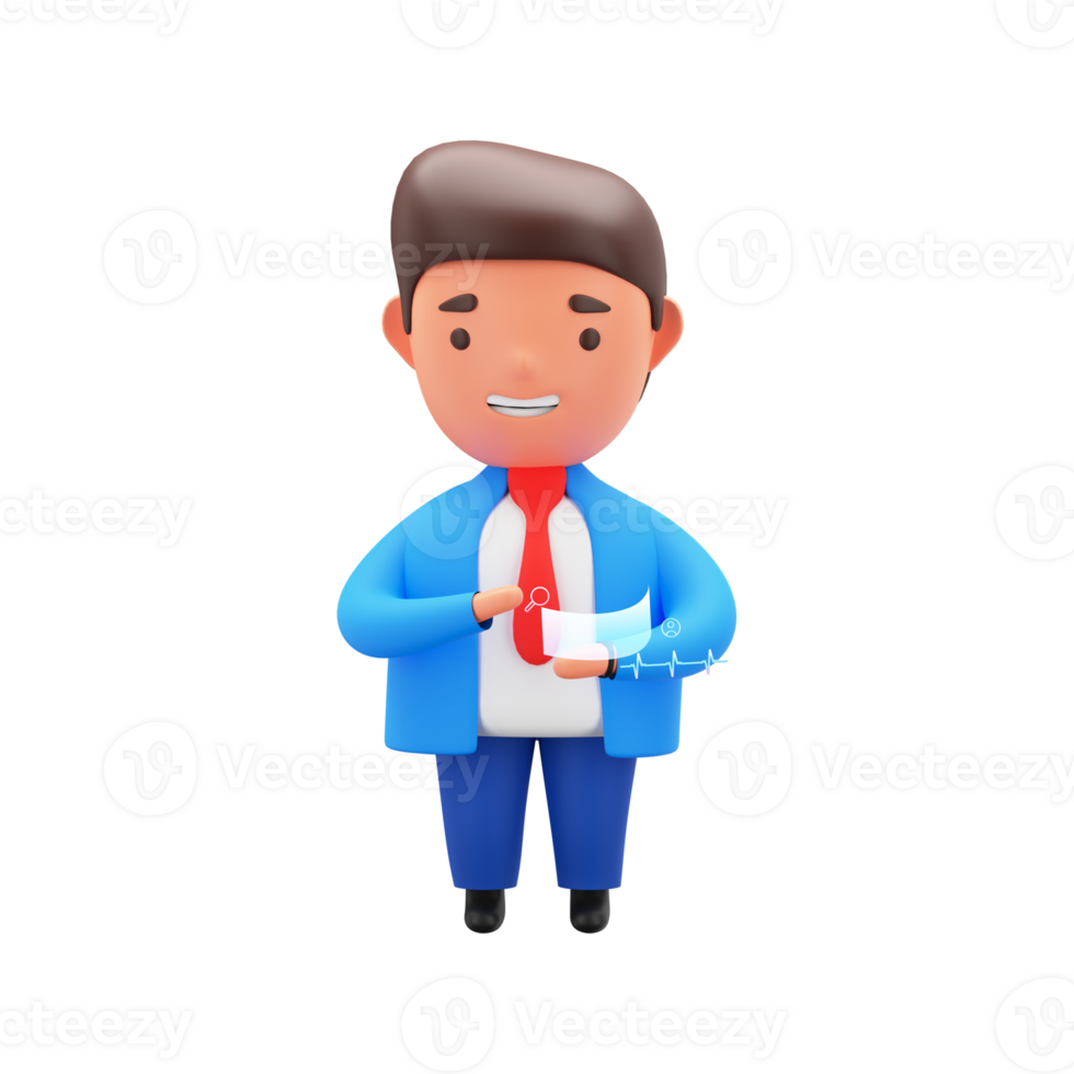 3D Render of Businessman Searching Frequency Beat On White Background. png