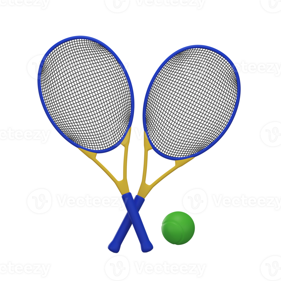 Blue And Yellow Illustration of Tennis Racket 3D Icon. png