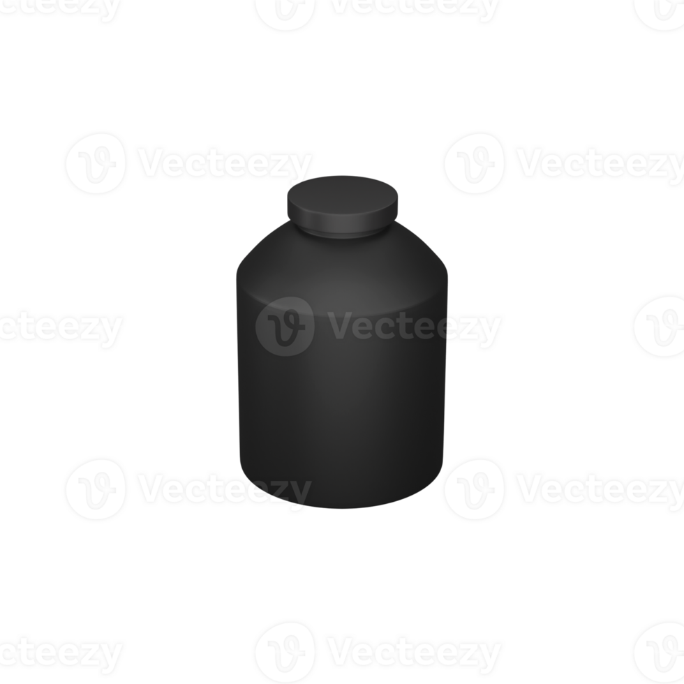 Isolated Black Supplement Bottle 3D Icon. png