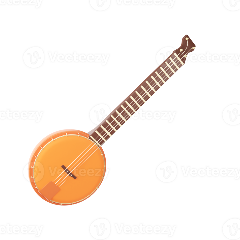 Orange Illustration of Banjo Music Instrument 3D Icon. png