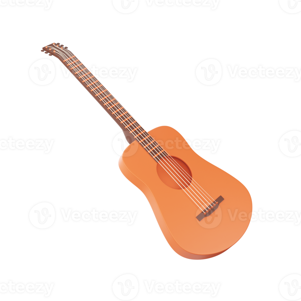 3D Style Guitar Icon In Orange Color. png