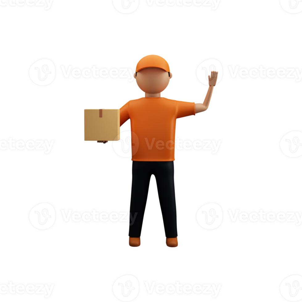 3D Render Of Faceless Delivery Boy Holding Parcel Box On White Background. png