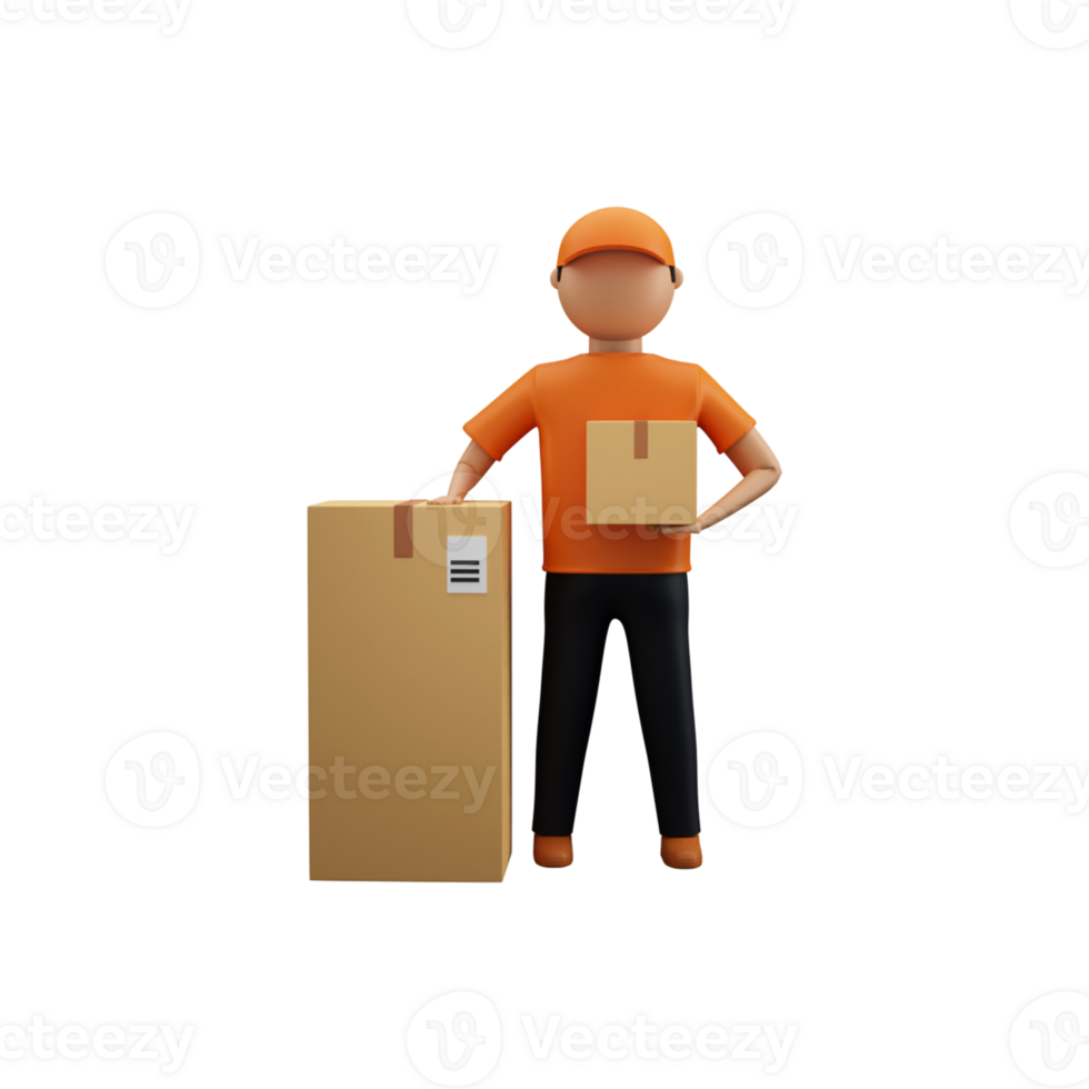 3D Render Of Faceless Delivery Boy Standing With Parcel Boxes On White Background. png