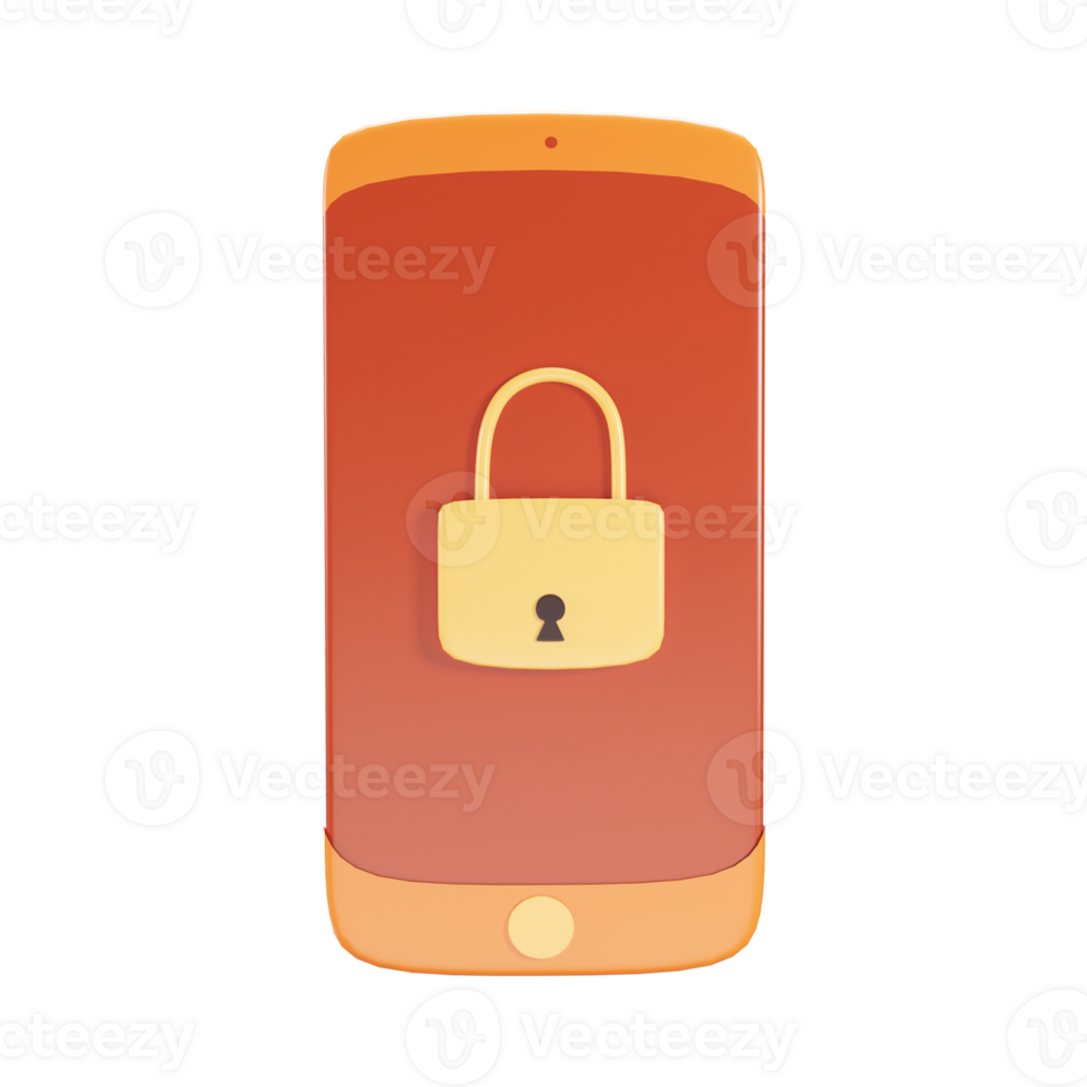 3D Style Lock Phone Icon In Yellow And Orange Color. png