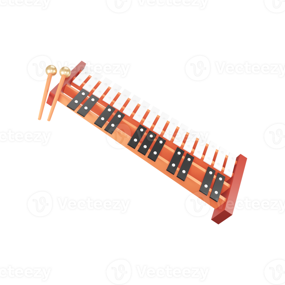 Orange And Grey Illustration of Xylophone 3D Render Icon. png