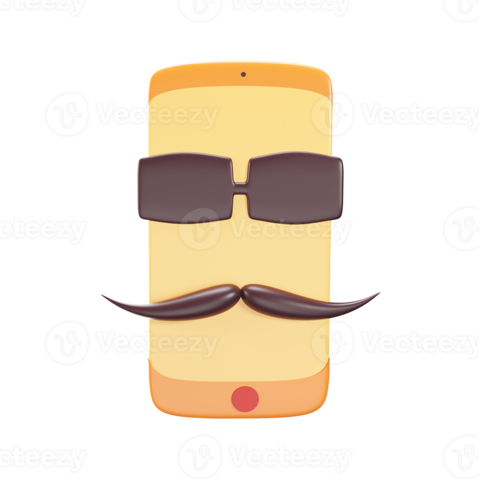 Glasses Wearing Mustache Cartoon Smartphone 3D Icon Icon In Yellow And Brown Color. png